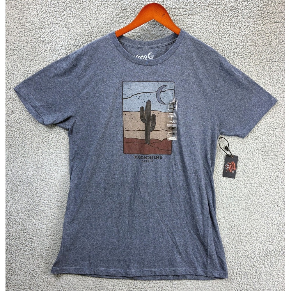 Moonshine Spirit Desert Cactus Graphic T Shirt Mens Size L Blue Western Country